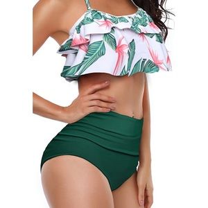 High waisted bikini halter neck two piece swimsuit